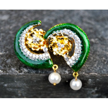 Green Enamel Half Circle Earrings